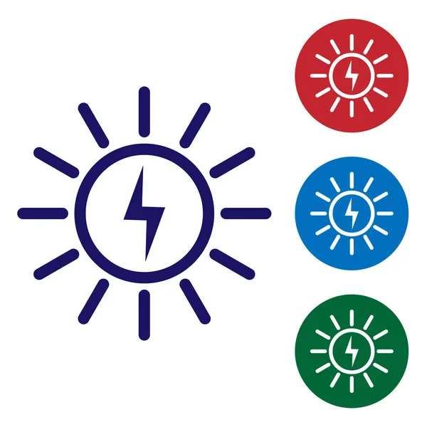 Niebieska energia słoneczna ikona linii panelu na białym tle. Ustaw kolor ikony w przyciski okręgu. Ilustracja wektorowa — Wektor stockowy