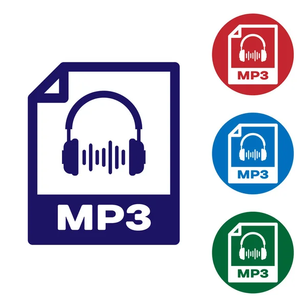 Піктограма файлового документа синього MP3. Звантажити піктограму кнопок mp3 ізольовано на білому тлі. Знак музичного формату MP3. Символ файла MP3. Встановити піктограму кольору на кнопках кола. Векторна ілюстрація — стоковий вектор