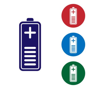 Mavi Pil şarj seviyesi gösterge simgesi beyaz arka planda yalıtılmış. Renk simgesini daire düğmelerinde ayarlayın. Vektör İllüstrasyonu