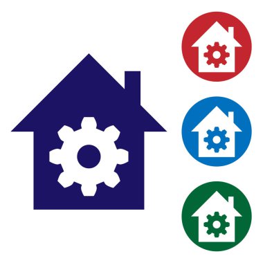 Mavi Akıllı ev ayarları simgesi beyaz arka planda yalıtılmış. Uzaktan kumanda. Renk simgesini daire düğmelerinde ayarlayın. Vektör İllüstrasyonu