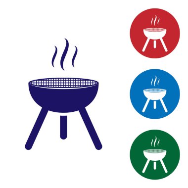 Mavi Barbekü ızgara simgesi beyaz arka plan üzerinde izole. Barbekü ızgara partisi. Renk simgesini daire düğmelerinde ayarlayın. Vektör İllüstrasyonu