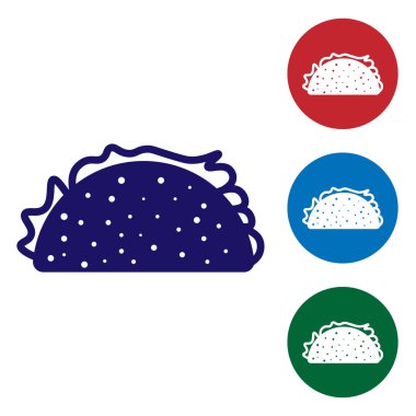 Mavi Taco tortilla simgesi beyaz arka plan üzerinde izole ile. Geleneksel Meksika fast food'u. Renk simgesini daire düğmelerinde ayarlayın. Vektör İllüstrasyonu