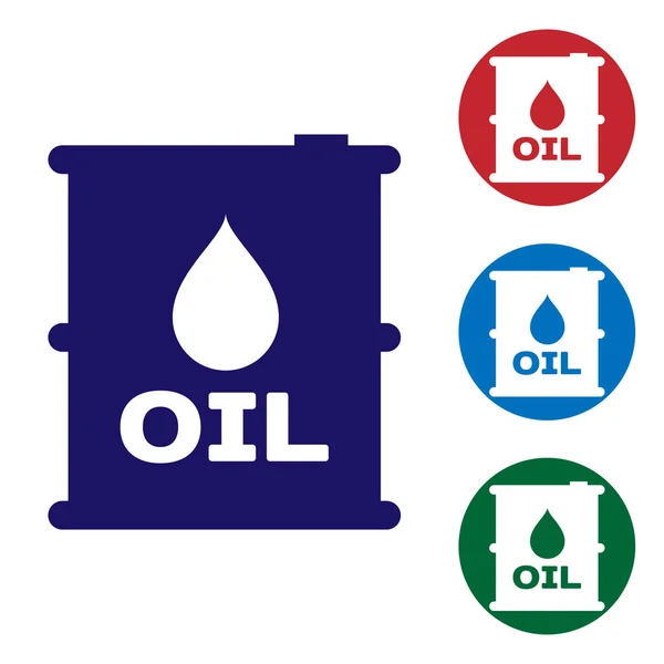 Icono de barril de petróleo azul aislado sobre fondo blanco. Recipiente de tambor. Para infografías, combustible, industria, energía, ecología. Establecer el icono de color en botones de círculo. Ilustración vectorial — Vector de stock