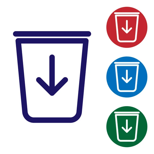 Blau zum Trash-Line-Symbol auf weißem Hintergrund. setzen Farbsymbol in Kreis-Tasten. Vektorillustration — Stockvektor