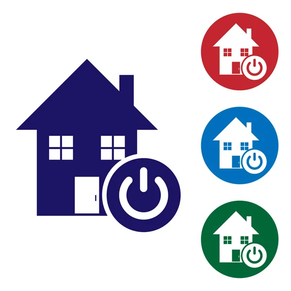Icono de hogar inteligente azul aislado sobre fondo blanco. Control remoto. Establecer el icono de color en botones de círculo. Ilustración vectorial — Vector de stock