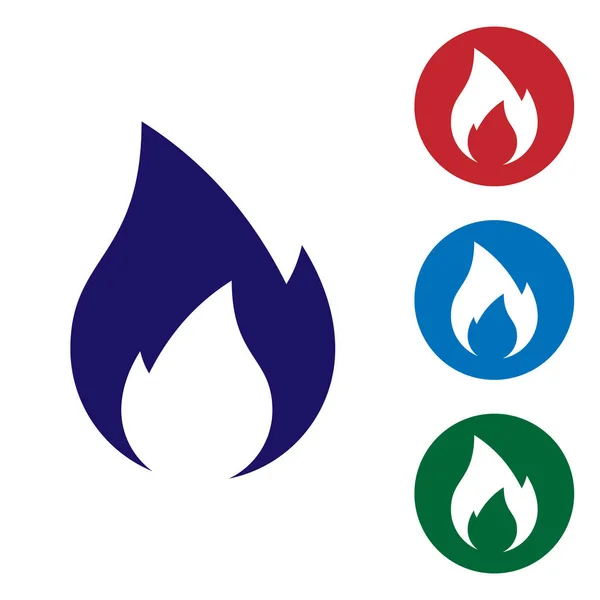 Pictograma Flacără Albastră izolată pe fundal alb. Simbolul căldurii. Setați pictograma color în butoane de cerc. Vector Illustration — Vector de stoc