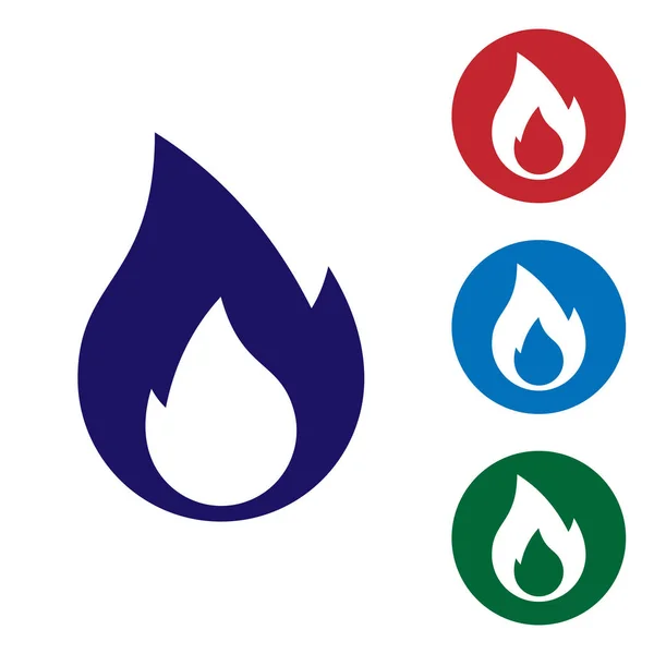 Pictograma Flacără Albastră izolată pe fundal alb. Simbolul căldurii. Setați pictograma color în butoane de cerc. Vector Illustration — Vector de stoc