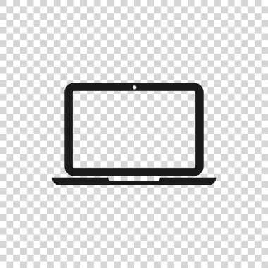 Saydam arka planda yalıtılmış Gri Dizüstü Bilgisayar simgesi. Boş ekran işareti olan bilgisayar not defteri. Vektör İllüstrasyonu