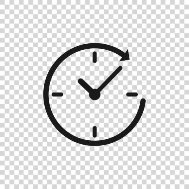 Saydam arka planda yalıtılmış ok simgesine sahip Gri Saat. Zaman sembolü. Saat yönünde döndürme simgesi ok ve zaman. Vektör İllüstrasyonu