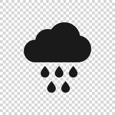 Saydam arka planda izole edilmiş yağmur simgesine sahip Gri Bulut. Yağmur damlaları ile yağmur bulutu yağış. Vektör İllüstrasyonu