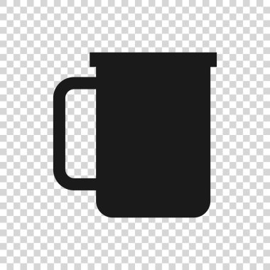 Şeffaf arka planda izole gri kahve fincan düz simgesi. Çay bardağı. Sıcak içecek kahvesi. Vektör Illustration