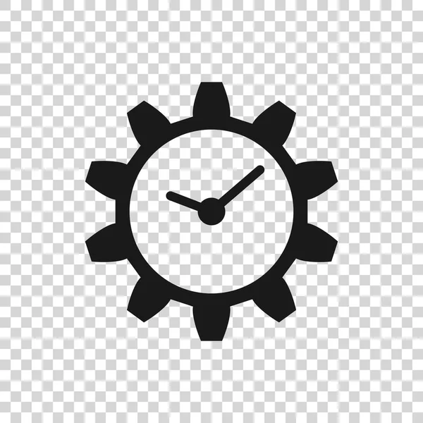 透明な背景に分離されたグレーの時間管理アイコン。時計とギアサイン。ベクトルイラストレーション — ストックベクタ