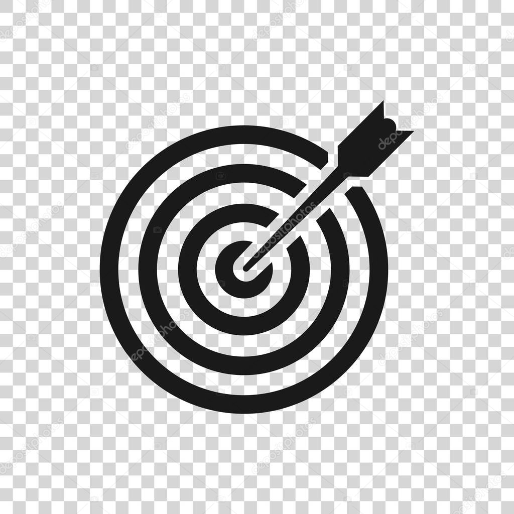 Grey Target with arrow icon isolated on transparent background. Dart board sign. Archery board icon. Dartboard sign. Business goal concept. Vector Illustration