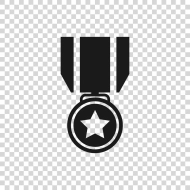 Şeffaf arka planda izole edilmiş yıldız simgesine sahip Gri Madalya. Kazanan başarı işareti. Ödül madalyası. Vektör İllüstrasyonu