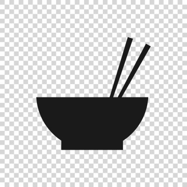 Asya gıda ve çubuklar siluet simgesi şeffaf arka plan üzerinde izole çifti ile Grey Bowl. Hazırlık kavramı, doğu diyeti. Vektör İllüstrasyonu