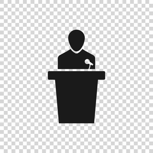 Grey Speaker icon isolated on transparent background. Orator speaking from tribune. Public speech. Person on podium. Vector Illustration
