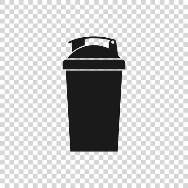 Graues Fitness-Shaker-Symbol auf transparentem Hintergrund. Sport-Shakerflasche mit Deckel für Wasser und Proteincocktails. Vektorillustration — Stockvektor