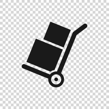 Gri El kamyon ve kutular simgesi saydam arka plan üzerinde izole. Dolly sembolü. Vektör İllüstrasyonu