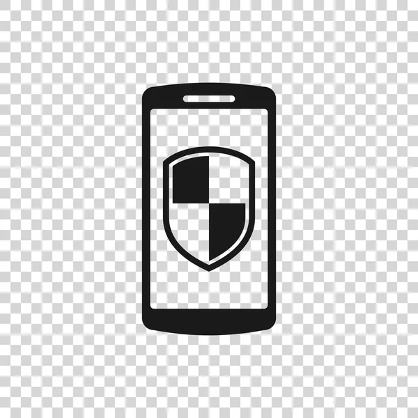 Smartphone cinza, telefone celular com ícone de escudo de segurança isolado em fundo transparente. Ilustração vetorial — Vetor de Stock