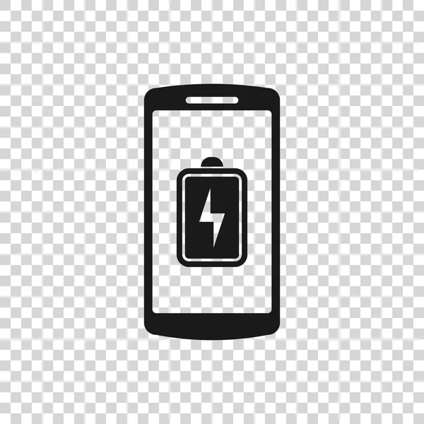 Grey Smartphone battery charge icon isolated on transparent background. Phone with a low battery charge. Vector Illustration — Stock Vector