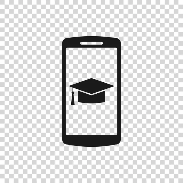 Saydam arka planda yalıtılmış ekran akıllı telefon simgesinde Gri Mezuniyet kapağı. Online öğrenme veya e-öğrenme kavramı. Vektör İllüstrasyonu — Stok Vektör