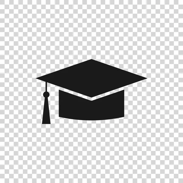 Το εικονίδιο του γκρι καλύμματος της αποφοίτησης απομονώνεται σε διαφανές φόντο. Καπέλο αποφοίτησης με σύμβολο φούντα. Απεικόνιση διανυσματικών φορέων — Διανυσματικό Αρχείο