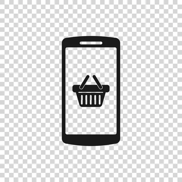 Panier d'achat gris sur écran icône smartphone isolé sur fond transparent. Concept e-commerce, e-business, marketing d'affaires en ligne. Illustration vectorielle — Image vectorielle