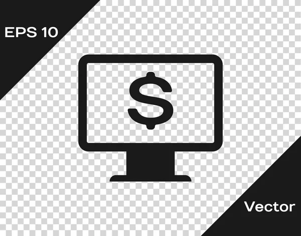 Monitor de computador cinza com ícone de dólar isolado em fundo transparente. Internet conceito de segurança financeira, proteção financeira on-line. Ilustração vetorial — Vetor de Stock