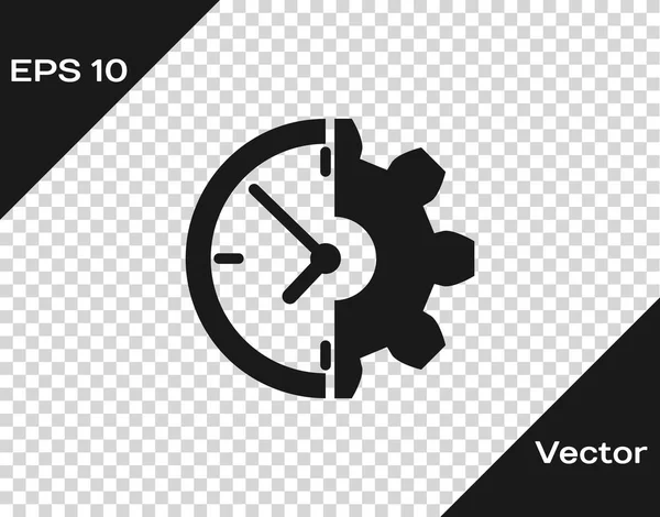 Reloj gris y engranaje icono aislado sobre fondo transparente. Símbolo de gestión del tiempo. Concepto de negocio. Ilustración vectorial — Vector de stock