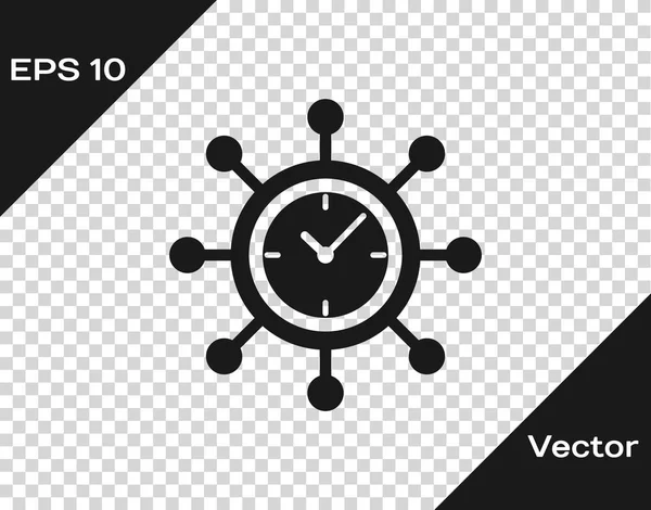 Reloj gris y engranaje icono aislado sobre fondo transparente. Símbolo de gestión del tiempo. Concepto de negocio. Hub y radios e icono de reloj sólido. Ilustración vectorial — Vector de stock