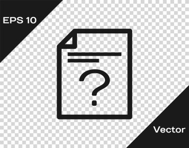 Saydam arka planda yalıtılmış Gri Bilinmeyen belge simgesi. Soru işareti içeren dosya. Raporu, hizmeti ve genel arama işaretini tutun. Vektör İllüstrasyonu