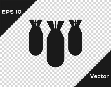 Gri Havacılık bombaları simgesi şeffaf arka plan üzerinde izole. Roket bombası düşüyor. Vektör İllüstrasyonu