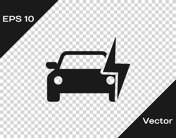 Gris coche eléctrico y enchufe de cable eléctrico icono de carga aislado sobre fondo transparente. Tecnologías ecológicas renovables. Ilustración vectorial — Vector de stock