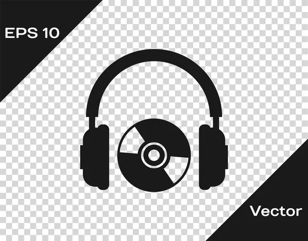 Auriculares grises e icono de CD o DVD aislados sobre fondo transparente. Señal de auriculares. Símbolo de disco compacto. Ilustración vectorial — Vector de stock