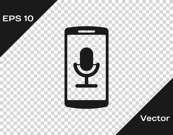 Szara ikona nagrywania na urządzeniu mobilnym jest odizolowana na przezroczystym tle. Telefon komórkowy z mikrofonem. Interfejs smartfona aplikacji Dyktafon. Ilustracja wektorowa — Wektor stockowy