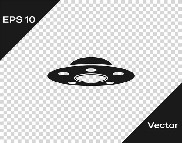 Ícone de nave espacial voadora OVNI cinzento isolado em fundo transparente. Um disco voador. Nave espacial alienígena. Objeto voador desconhecido futurista. Ilustração vetorial — Vetor de Stock