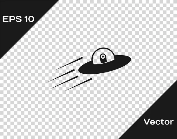 Nave espacial voadora OVNI cinzenta e ícone alienígena isolado em fundo transparente. Um disco voador. Nave espacial alienígena. Objeto voador desconhecido futurista. Ilustração vetorial — Vetor de Stock