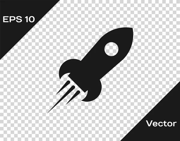 Grey Rocket ship with fire icon isolated on transparent background. Space travel. Vector Illustration — Stock Vector