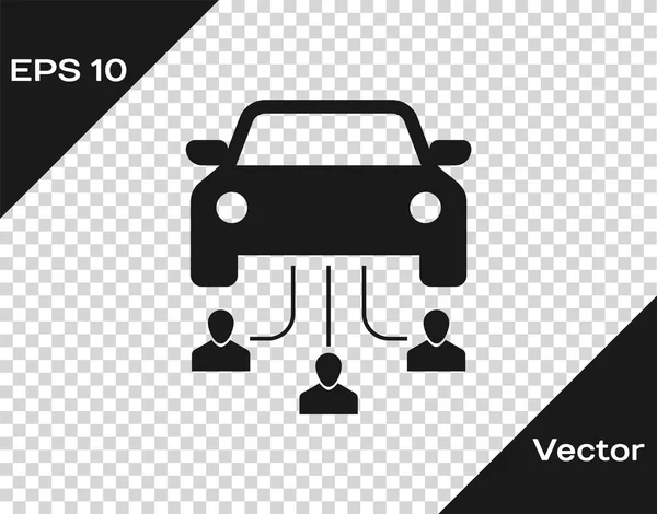 Gris Partage de voiture avec groupe de personnes icône isolée sur fond transparent. Panneau d'autopartage. Transport location concept de service. Illustration vectorielle — Image vectorielle