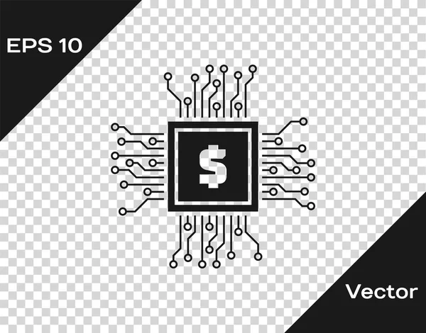 Chip de processador cinza com ícone de dólar isolado em fundo transparente. CPU, unidade de processamento central, microchip, microcircuito, processador de computador, chip. Ilustração vetorial — Vetor de Stock