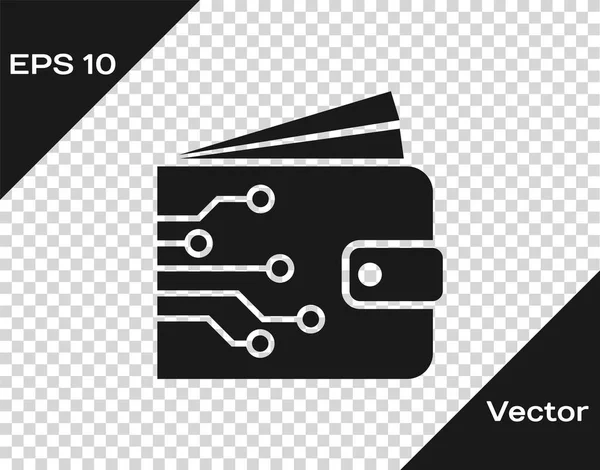 Icône portefeuille Crypto-monnaie gris isolé sur fond transparent. Portefeuille et Bitcoin signe. Concept minier. Argent, paiement, argent comptant, icône de paiement. Illustration vectorielle — Image vectorielle