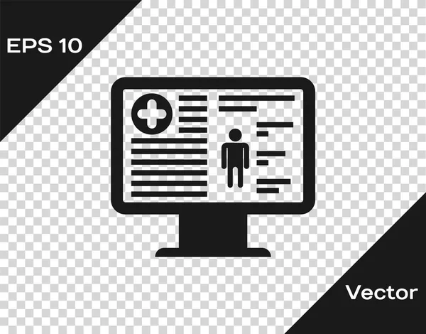 Graue Krankenakte auf Monitor-Symbol isoliert auf transparentem Hintergrund. Krankenversicherungsformular. Verschreibungspflichtig, berichten medizinische Prüfzeichen. Vektorillustration — Stockvektor