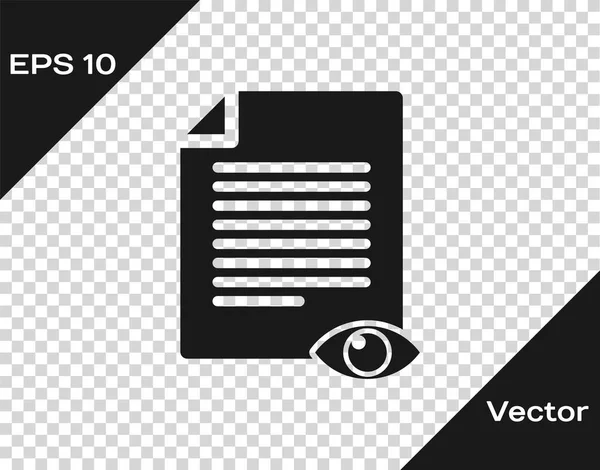 Página de papel gris con icono de símbolo de ojo aislado sobre fondo transparente. Abrir signo de archivo de información. Ilustración vectorial — Vector de stock