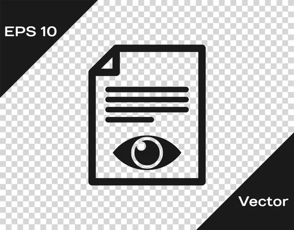 Página de papel gris con icono de símbolo de ojo aislado sobre fondo transparente. Abrir signo de archivo de información. Ilustración vectorial — Vector de stock