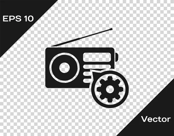 Radio gris con antena e icono de engranaje aislado sobre fondo transparente. Ajustar la aplicación, concepto de servicio, opciones de configuración, mantenimiento, reparación, fijación. Ilustración vectorial — Vector de stock