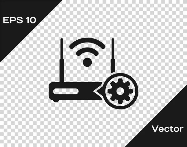 Router gris y señal wi-fi e icono de engranaje aislado sobre fondo transparente. Ajustar la aplicación, concepto de servicio, opciones de configuración, mantenimiento, reparación, fijación. Ilustración vectorial — Vector de stock