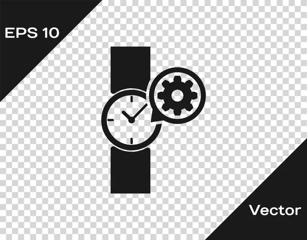 Relógio de pulso cinza e ícone de engrenagem isolado em fundo transparente. Ajustar aplicativo, conceito de serviço, opções de configuração, manutenção, reparo, fixação. Ilustração vetorial — Vetor de Stock