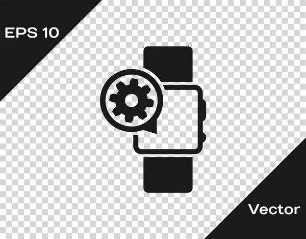 Grey Smartwatch y el icono del engranaje aislados sobre fondo transparente. Ajustar la aplicación, concepto de servicio, opciones de configuración, mantenimiento, reparación, fijación. Ilustración vectorial — Vector de stock