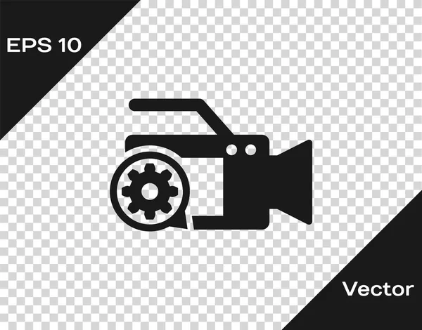 Grey Video camera and gear icon isolated on transparent background. Adjusting app, service concept, setting options, maintenance, repair, fixing. Vector Illustration — Stock Vector