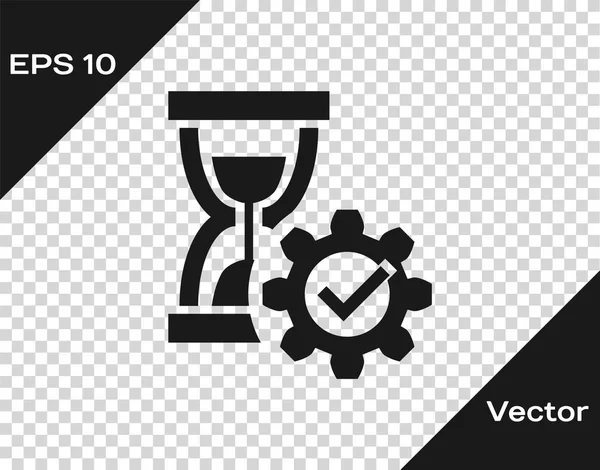 Grey Hourglass and gear icon isolated on transparent background. Time Management symbol. Clock and gear icon. Productivity symbol. Vector Illustration — Stock Vector